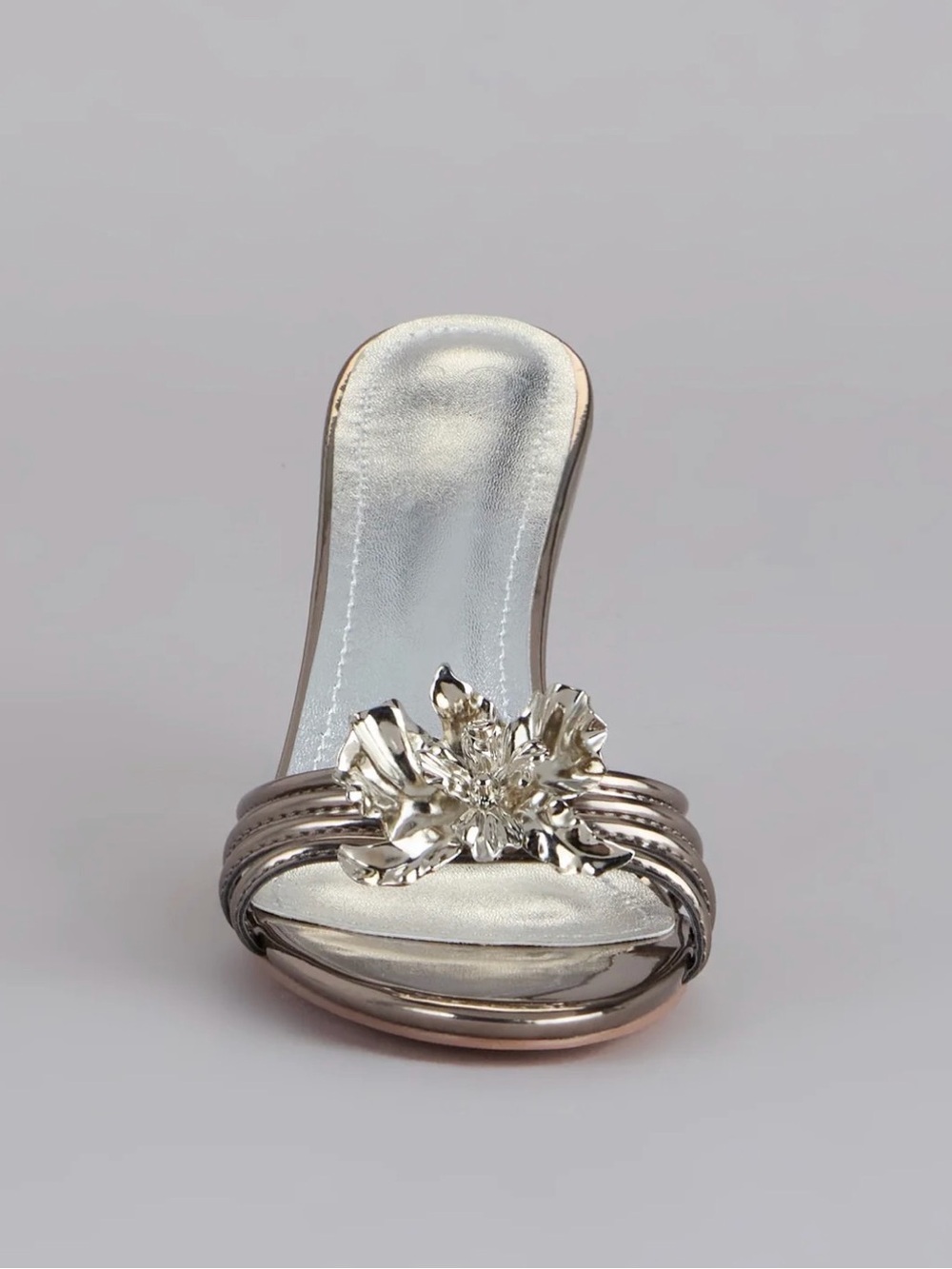 REVOLVE Metallic Silver Floral-Embellished High Heel Mules - Picture 2 of 12